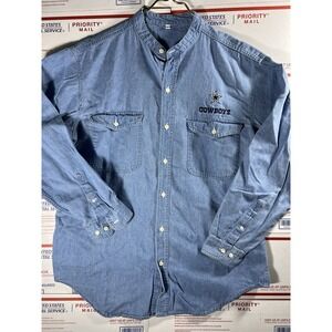 Vintage Dallas Cowboys Shirt Men Large Blue Denim Button Up Western L